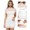 imageMANGOPOP Womens Short Sleeve Bodysuits Mock Turtle Neck Bodysuit Tops Ruched Sheer Mesh Sexy Going Out Body Suit ShirtsCreamy White
