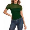 imageMANGOPOP Womens Short Sleeve Bodysuits Mock Turtle Neck Bodysuit Tops Ruched Sheer Mesh Sexy Going Out Body Suit ShirtsDeep Green