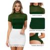 imageMANGOPOP Womens Short Sleeve Bodysuits Mock Turtle Neck Bodysuit Tops Ruched Sheer Mesh Sexy Going Out Body Suit ShirtsDeep Green
