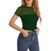imageMANGOPOP Womens Short Sleeve Bodysuits Mock Turtle Neck Bodysuit Tops Ruched Sheer Mesh Sexy Going Out Body Suit ShirtsDeep Green