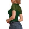 imageMANGOPOP Womens Short Sleeve Bodysuits Mock Turtle Neck Bodysuit Tops Ruched Sheer Mesh Sexy Going Out Body Suit ShirtsDeep Green