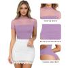 imageMANGOPOP Womens Short Sleeve Bodysuits Mock Turtle Neck Bodysuit Tops Ruched Sheer Mesh Sexy Going Out Body Suit ShirtsLight Purple