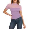 imageMANGOPOP Womens Short Sleeve Bodysuits Mock Turtle Neck Bodysuit Tops Ruched Sheer Mesh Sexy Going Out Body Suit ShirtsLight Purple