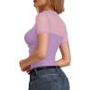 imageMANGOPOP Womens Short Sleeve Bodysuits Mock Turtle Neck Bodysuit Tops Ruched Sheer Mesh Sexy Going Out Body Suit ShirtsLight Purple