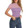 imageMANGOPOP Womens Short Sleeve Bodysuits Mock Turtle Neck Bodysuit Tops Ruched Sheer Mesh Sexy Going Out Body Suit ShirtsLight Purple