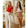 imageMANGOPOP Womens Short Sleeve Bodysuits Mock Turtle Neck Bodysuit Tops Ruched Sheer Mesh Sexy Going Out Body Suit ShirtsRed