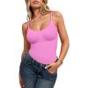 imageMANGOPOP Womens Tummy Control Thong Bodysuit Shapewear Spaghetti Strap Cami Body Suit Compression Body Shaper Tank TopsBarbie Pink