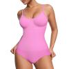 imageMANGOPOP Womens Tummy Control Thong Bodysuit Shapewear Spaghetti Strap Cami Body Suit Compression Body Shaper Tank TopsBarbie Pink