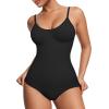 imageMANGOPOP Womens Tummy Control Thong Bodysuit Shapewear Spaghetti Strap Cami Body Suit Compression Body Shaper Tank TopsBlack