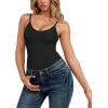 imageMANGOPOP Womens Tummy Control Thong Bodysuit Shapewear Spaghetti Strap Cami Body Suit Compression Body Shaper Tank TopsBlack