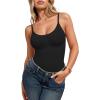imageMANGOPOP Womens Tummy Control Thong Bodysuit Shapewear Spaghetti Strap Cami Body Suit Compression Body Shaper Tank TopsBlack