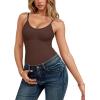 imageMANGOPOP Womens Tummy Control Thong Bodysuit Shapewear Spaghetti Strap Cami Body Suit Compression Body Shaper Tank TopsCoffee