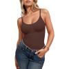 imageMANGOPOP Womens Tummy Control Thong Bodysuit Shapewear Spaghetti Strap Cami Body Suit Compression Body Shaper Tank TopsCoffee