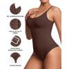 imageMANGOPOP Womens Tummy Control Thong Bodysuit Shapewear Spaghetti Strap Cami Body Suit Compression Body Shaper Tank TopsCoffee