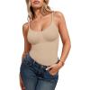 imageMANGOPOP Womens Tummy Control Thong Bodysuit Shapewear Spaghetti Strap Cami Body Suit Compression Body Shaper Tank TopsNude