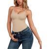 imageMANGOPOP Womens Tummy Control Thong Bodysuit Shapewear Spaghetti Strap Cami Body Suit Compression Body Shaper Tank TopsNude