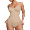 imageMANGOPOP Womens Tummy Control Thong Bodysuit Shapewear Spaghetti Strap Cami Body Suit Compression Body Shaper Tank TopsNude