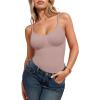 imageMANGOPOP Womens Tummy Control Thong Bodysuit Shapewear Spaghetti Strap Cami Body Suit Compression Body Shaper Tank TopsUmber