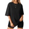 imageMANGOPOP Womens Oversized T Shirts Short Sleeve Crewneck Loose Fit Tops Summer Basic TeeA Black