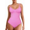 imageMANGOPOP Womens Tummy Control Thong Bodysuit Shapewear Spaghetti Strap Cami Body Suit Compression Body Shaper Tank TopsBarbie Pink