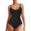 imageMANGOPOP Womens Tummy Control Thong Bodysuit Shapewear Spaghetti Strap Cami Body Suit Compression Body Shaper Tank TopsBlack