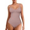 imageMANGOPOP Womens Tummy Control Thong Bodysuit Shapewear Spaghetti Strap Cami Body Suit Compression Body Shaper Tank TopsUmber