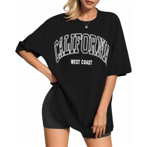 imageMANGOPOP Womens Oversized T Shirts Short Sleeve Crewneck Loose Fit Tops Summer Basic TeeBlack Ca