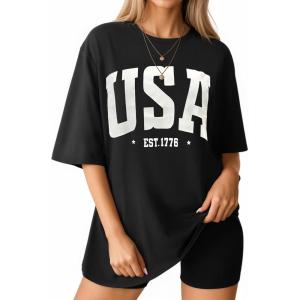 imageMANGOPOP Womens Oversized T Shirts Short Sleeve Crewneck Loose Fit Tops Summer Basic TeeBlack Usa