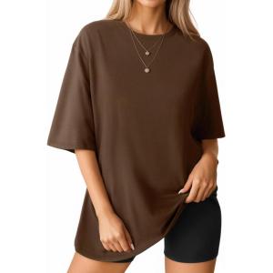 imageMANGOPOP Womens Oversized T Shirts Short Sleeve Crewneck Loose Fit Tops Summer Basic TeeCoffee