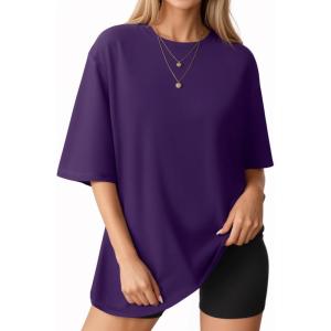 imageMANGOPOP Womens Oversized T Shirts Short Sleeve Crewneck Loose Fit Tops Summer Basic TeeDeep Purple