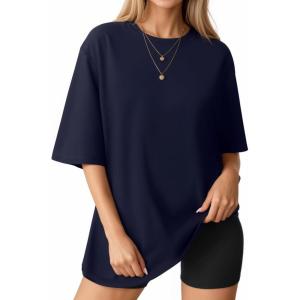 imageMANGOPOP Womens Oversized T Shirts Short Sleeve Crewneck Loose Fit Tops Summer Basic TeeNavy Blue
