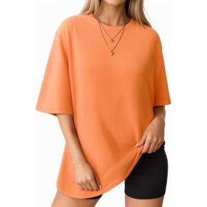 imageMANGOPOP Womens Oversized T Shirts Short Sleeve Crewneck Loose Fit Tops Summer Basic TeeOrange