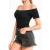 imageMANGOPOP Off The Shoulder Tops for Women Sexy Short Sleeve T Shirt Slim Fitted Tee Casual Blouse Going Out TopsA1black
