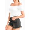 imageMANGOPOP Off The Shoulder Tops for Women Sexy Short Sleeve T Shirt Slim Fitted Tee Casual Blouse Going Out TopsA2white