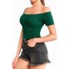 imageMANGOPOP Off The Shoulder Tops for Women Sexy Short Sleeve T Shirt Slim Fitted Tee Casual Blouse Going Out TopsB2deep Green