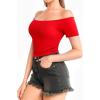 imageMANGOPOP Off The Shoulder Tops for Women Sexy Short Sleeve T Shirt Slim Fitted Tee Casual Blouse Going Out TopsB8short Sleeve Red