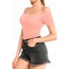 imageMANGOPOP Off The Shoulder Tops for Women Sexy Short Sleeve T Shirt Slim Fitted Tee Casual Blouse Going Out TopsB9pink