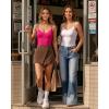 imageMANGOPOP Womens Cami Thong Bodysuit Double Lined Plunge Deep V Neck Backless Body Suit Adjustable Spaghetti Strap Tank TopsBabies Pink
