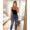 imageMANGOPOP Womens Cami Thong Bodysuit Double Lined Plunge Deep V Neck Backless Body Suit Adjustable Spaghetti Strap Tank TopsBlack