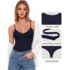 imageMANGOPOP Womens Cami Thong Bodysuit Double Lined Plunge Deep V Neck Backless Body Suit Adjustable Spaghetti Strap Tank TopsDark Blue