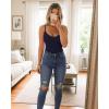imageMANGOPOP Womens Cami Thong Bodysuit Double Lined Plunge Deep V Neck Backless Body Suit Adjustable Spaghetti Strap Tank TopsDark Blue