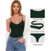 imageMANGOPOP Womens Cami Thong Bodysuit Double Lined Plunge Deep V Neck Backless Body Suit Adjustable Spaghetti Strap Tank TopsDark Green