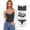 imageMANGOPOP Womens Cami Thong Bodysuit Double Lined Plunge Deep V Neck Backless Body Suit Adjustable Spaghetti Strap Tank TopsDark Grey