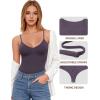 imageMANGOPOP Womens Cami Thong Bodysuit Double Lined Plunge Deep V Neck Backless Body Suit Adjustable Spaghetti Strap Tank TopsDark Purple
