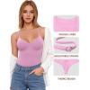 imageMANGOPOP Womens Cami Thong Bodysuit Double Lined Plunge Deep V Neck Backless Body Suit Adjustable Spaghetti Strap Tank TopsLight Pink