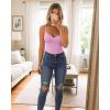 imageMANGOPOP Womens Cami Thong Bodysuit Double Lined Plunge Deep V Neck Backless Body Suit Adjustable Spaghetti Strap Tank TopsLight Pink