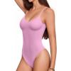 imageMANGOPOP Womens Cami Thong Bodysuit Double Lined Plunge Deep V Neck Backless Body Suit Adjustable Spaghetti Strap Tank TopsLight Pink