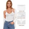 imageMANGOPOP Womens Cami Thong Bodysuit Double Lined Plunge Deep V Neck Backless Body Suit Adjustable Spaghetti Strap Tank TopsWhite