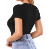 imageMANGOPOP Womens Round Neck Short Sleeve Bodysuit T Shirts Basic Body Suit TopsA1short Sleeve Black