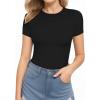 imageMANGOPOP Womens Round Neck Short Sleeve Bodysuit T Shirts Basic Body Suit TopsA1short Sleeve Black